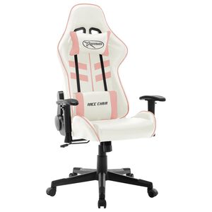 vidaXL Cadeira de gaming couro artificial branco e cor-de-rosa