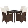 vidaXL 5 pcs conjunto jantar p/ jardim c/ almofad&otilde;es vime PE castanho