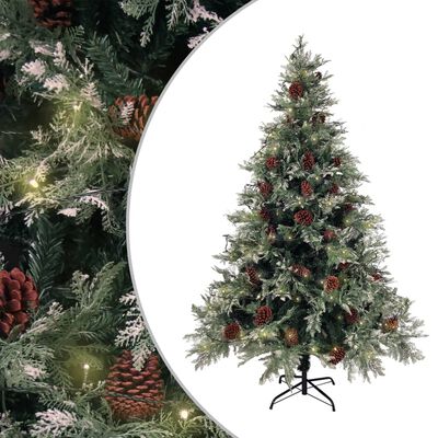 vidaXL Árvore Natal pré-iluminada c/ pinhas 150 cm PVC/PE verde/branco