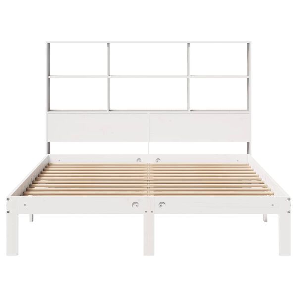 vidaXL Cama com estante sem colch&atilde;o 120x190 cm pinho maci&ccedil;o branco