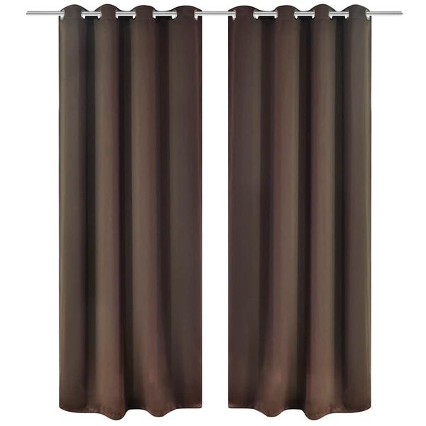 Cortinas opacas com an&eacute;is met&aacute;licos, castanho, 2 pcs,135 x 245 cm
