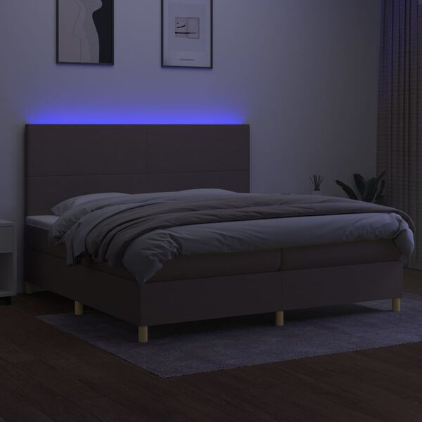 vidaXL Cama box spring colch&atilde;o/LED 200x200cm tecido cinza-acastanhado