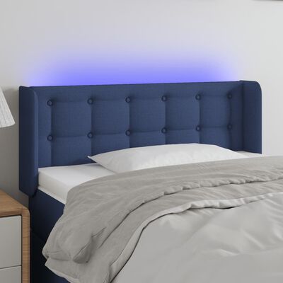 vidaXL Cabeceira de cama c/ luzes LED tecido 103x16x78/88 cm azul