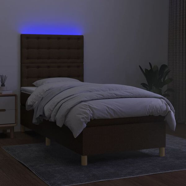 vidaXL Cama box spring c/ colch&atilde;o/LED 80x200cm tecido castanho-escuro
