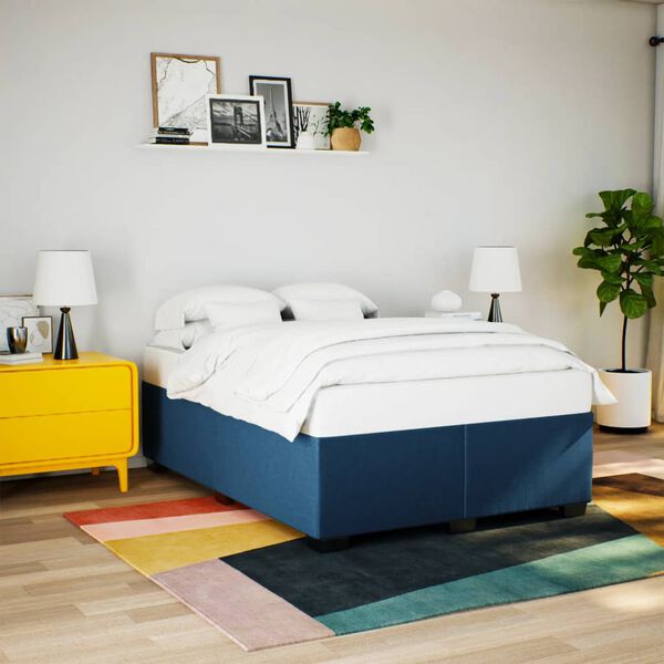 vidaXL Estrutura de cama sem colch&atilde;o 140x190 cm tecido azul