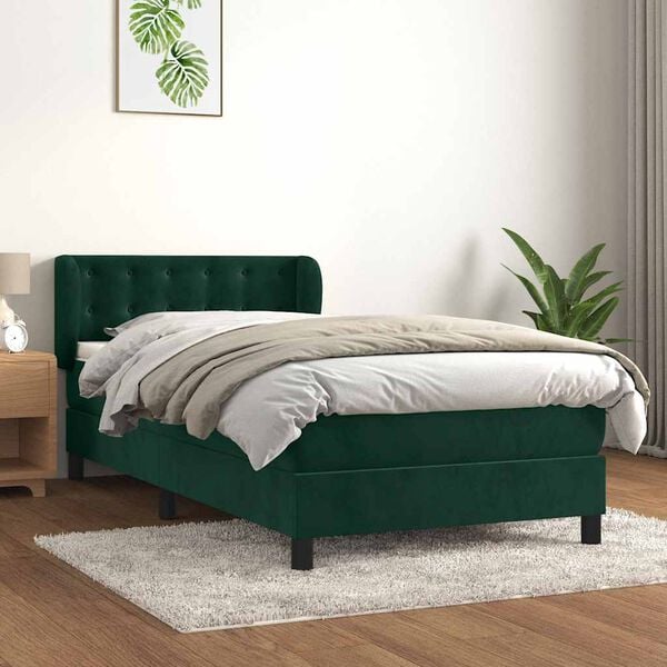 vidaXL Cama com molas/colch&atilde;o 80x200 cm veludo verde-escuro