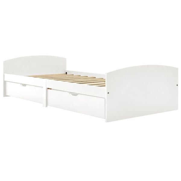 vidaXL Estrutura de cama com 2 gavetas 90x200 cm pinho maciço branco