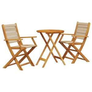 vidaXL 3 pcs conjunto de bistr&ocirc; polipropileno/madeira maci&ccedil;a bege