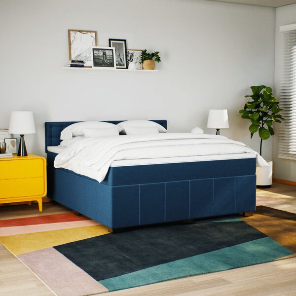 vidaXL Cama com molas/colch&atilde;o 180x200 cm tecido azul