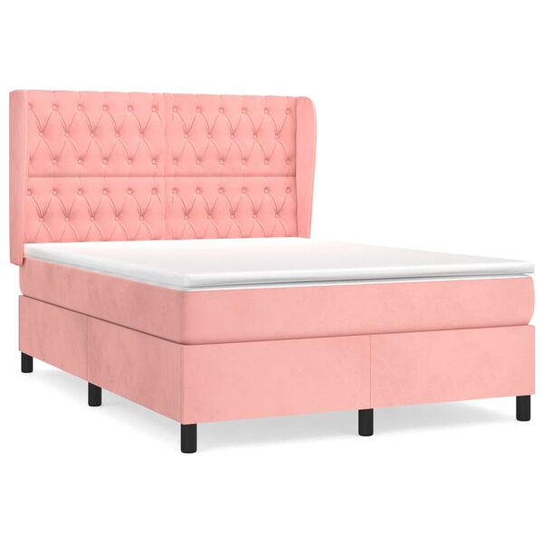vidaXL Cama com molas/colch&atilde;o 140x190 cm veludo rosa