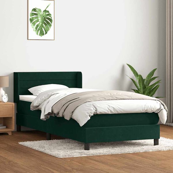 vidaXL Cama com molas/colch&atilde;o 100x220 cm veludo verde-escuro