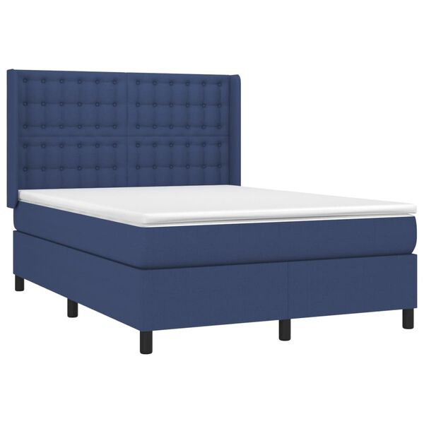 vidaXL Cama box spring c/ colch&atilde;o e LED 140x200 cm tecido azul
