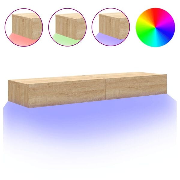 vidaXL M&oacute;veis de TV com luzes LED 2 pcs 60x35x15,5 cm carvalho sonoma