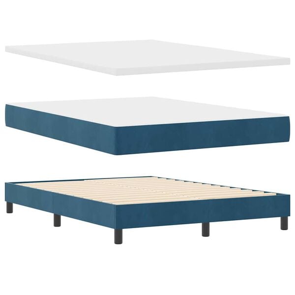 vidaXL Cama Box com colch&atilde;o Azul Escuro 140 x 190 cm Veludo