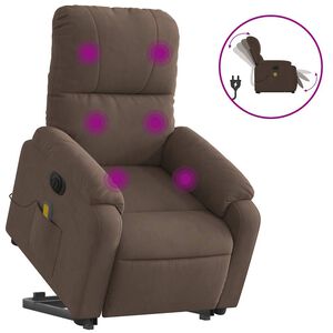 vidaXL Poltrona de massagens el&eacute;trica elevat&oacute;ria microfibra castanho