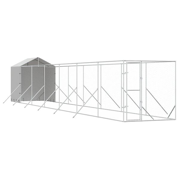 vidaXL Canil de exterior com teto 2x14x2,5 m a&ccedil;o galvanizado prateado