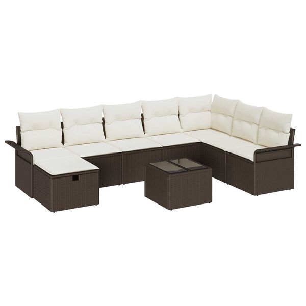 vidaXL Conjunto de Sof&aacute; de Jardim Manual 9 pcs Marrom e Creme vime PE