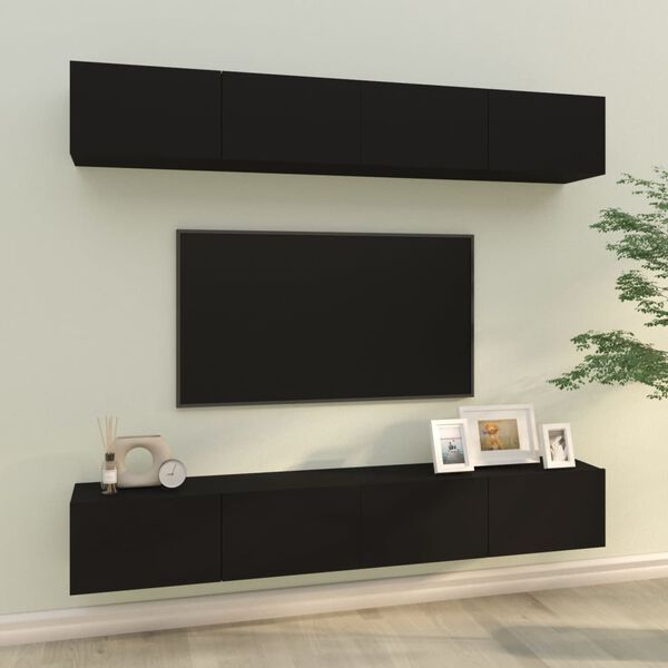 vidaXL M&oacute;veis de TV parede 4 pcs 100x30x30 cm preto