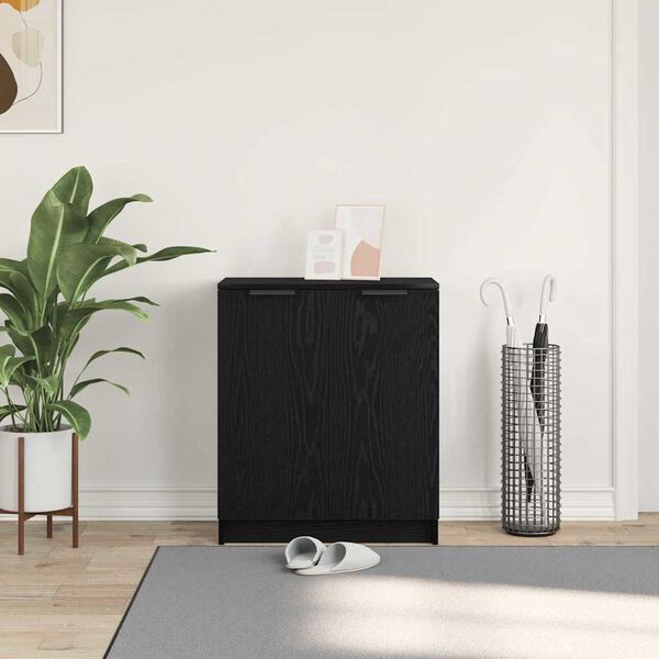 vidaXL Arm&aacute;rio de Sapatos com porta Carvalho Preto 59 x 35 x 70 cm