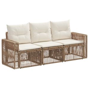 vidaXL Conjunto de Sof&aacute; de Jardim 3 pcs Bege e Branco Creme vime PE