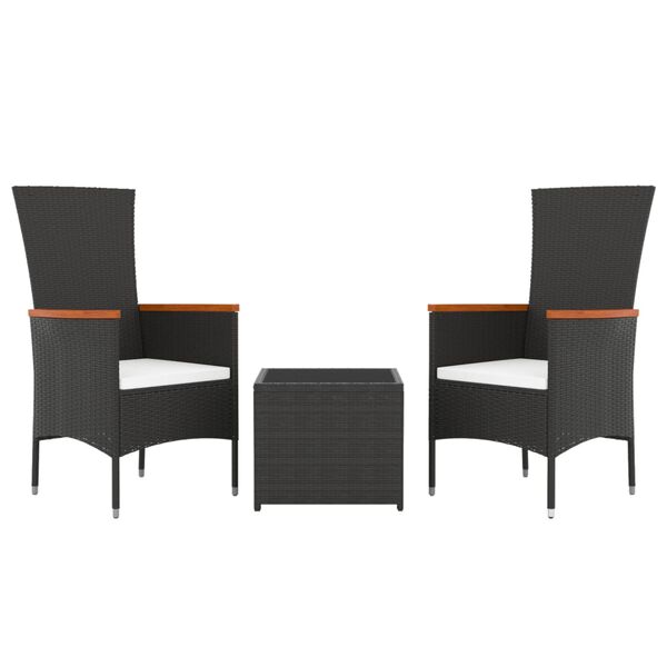 vidaXL 3 pcs conjunto lounge de jardim vime PE e a&ccedil;o preto
