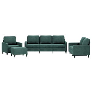 vidaXL 4 pcs conjunto de sof&aacute;s com almofad&otilde;es veludo verde-escuro