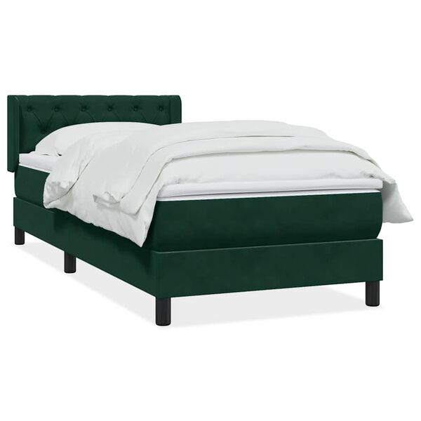 vidaXL Cama com molas/colch&atilde;o verde-escuro 80x220 cm veludo