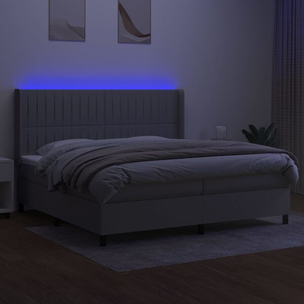 vidaXL Cama box spring c/ colch&atilde;o e LED 200x200 cm tecido cinza-claro