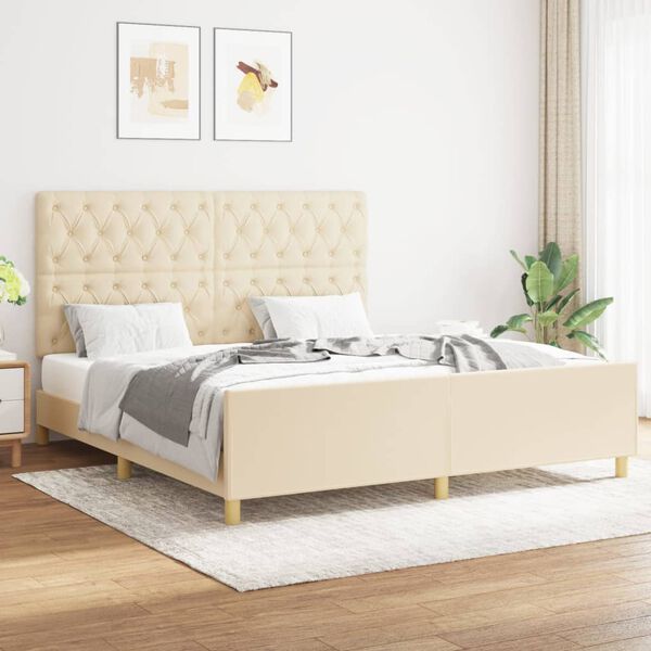 vidaXL Estrutura de cama sem colch&atilde;o 160x200 cm tecido cor creme