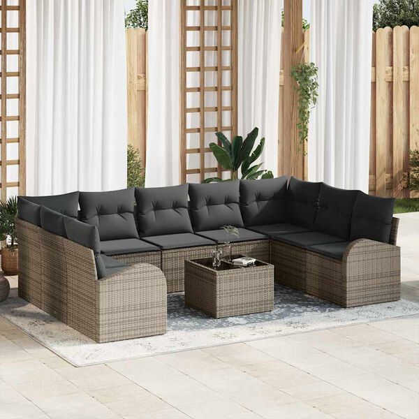 vidaXL Conjunto de Sof&aacute;s 10 pcs Cinzeto Rattan de Polipropileno