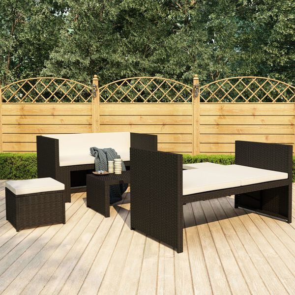 vidaXL 5 pcs conjunto lounge de jardim c/ almofadões vime PE preto