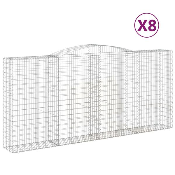 vidaXL Cestos gabi&atilde;o arqueados 8pcs 400x50x180/200cm ferro galvanizado