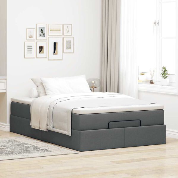 vidaXL Estrutura cama otomana colchão 120x200cm tecido cinzento escuro