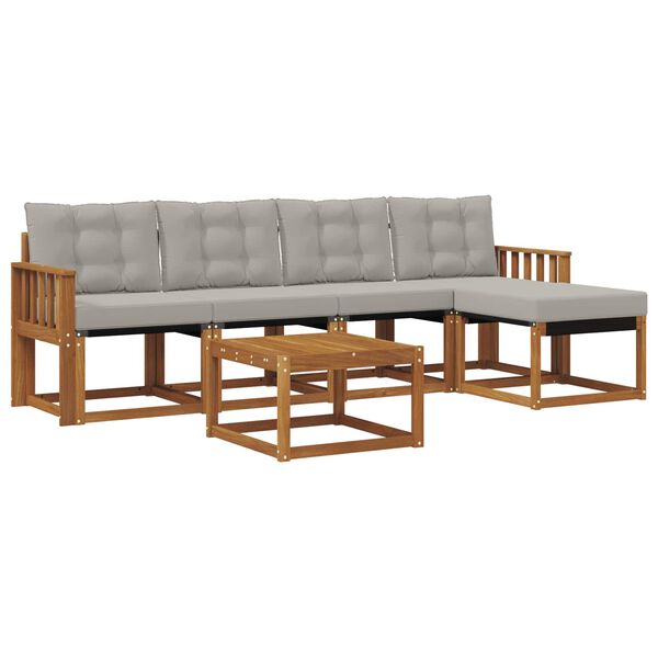 vidaXL Conjunto de Sof&aacute;s para Exterior 6 pcs Cinza Natural e Claro