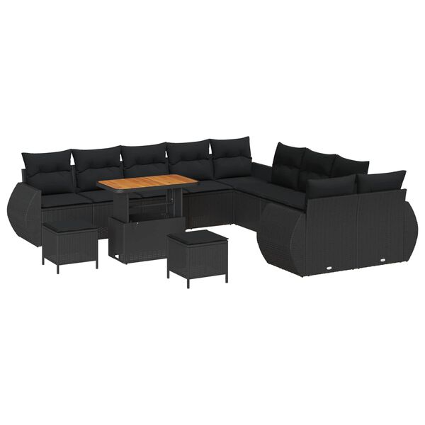 vidaXL Conjunto de Sof&aacute; de Jardim com almofada 13 pcs Preto