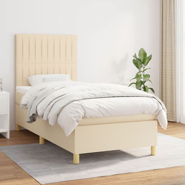vidaXL Cama com molas/colch&atilde;o 80x200 cm tecido cor cr&egrave;me