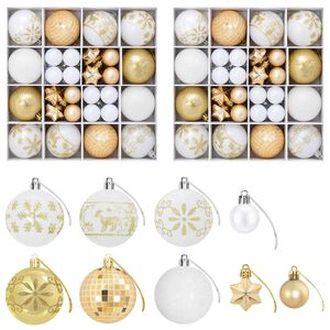 vidaXL Conjunto de Bolas de Natal 88 unid. Dourado e branco &Oslash; 6 cm