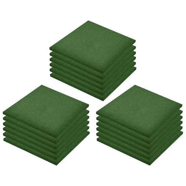 vidaXL Ladrilhos prot. contra quedas 18 pcs borracha 50x50x3 cm verde