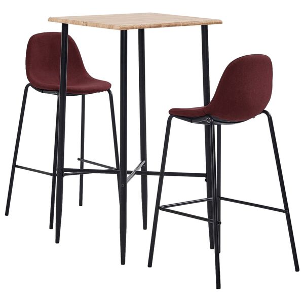 vidaXL 3 pcs conjunto de bar tecido vermelho tinto