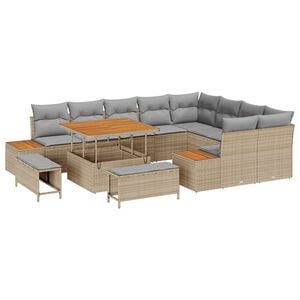 vidaXL Conjunto de Sof&aacute; de Jardim 12 pcs Bege e Cinza Claro