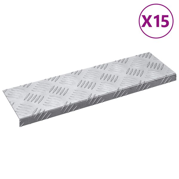 vidaXL Degrau Retangular 15 pcs Prateado 60 x 18 cm Alum&iacute;nio