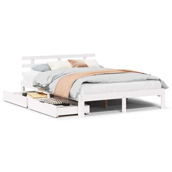 vidaXL Estrutura de cama com gavetas 160x200 cm pinho maci&ccedil;o branco