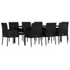 vidaXL 9 pcs conjunto de jantar p/ jardim c/ almofad&otilde;es vime PE preto