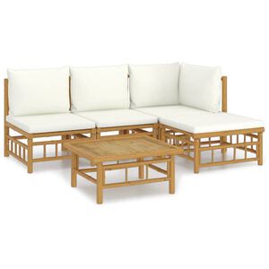 vidaXL 5 pcs conjunto lounge de jardim bambu c/ almofad&otilde;es branco nata