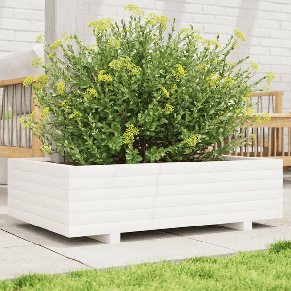 vidaXL Vaso/floreira de jardim 90x60x26,5 cm pinho maci&ccedil;o branco