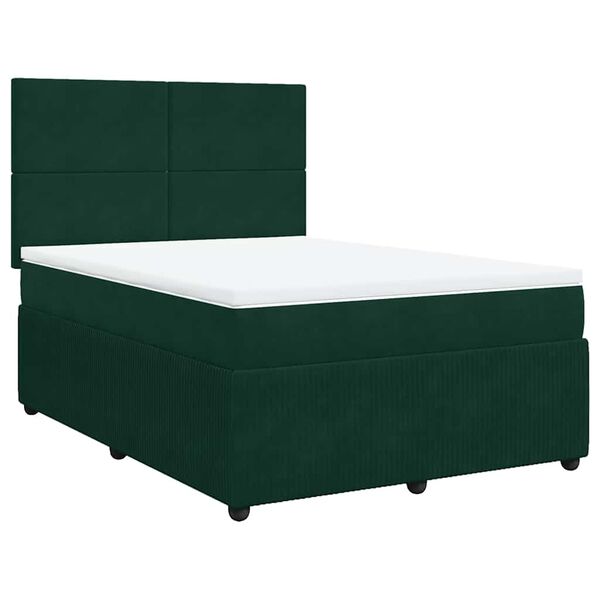 vidaXL Cama com molas/colch&atilde;o 140x190 cm veludo verde-escuro