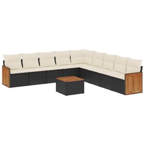 vidaXL 10 pcs conjunto sof&aacute;s de jardim c/ almofad&otilde;es vime PE preto