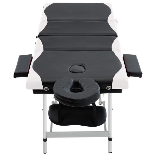 vidaXL Mesa de massagem dobr&aacute;vel 4 zonas alum&iacute;nio preto e branco