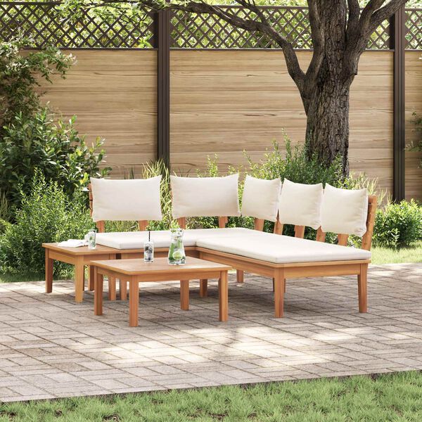 vidaXL Conjunto de Sof&aacute; de Jardim 4 pcs Marrom e Creme