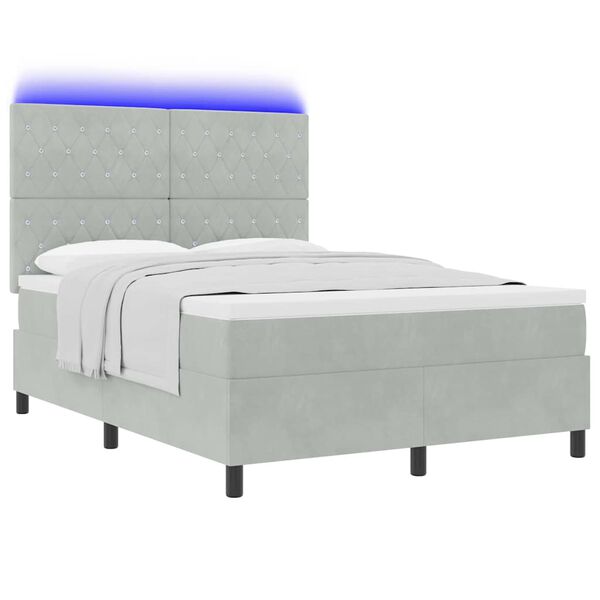 vidaXL Cama Box Spring LED Cinzento-claro 140 x 200 cm Veludo